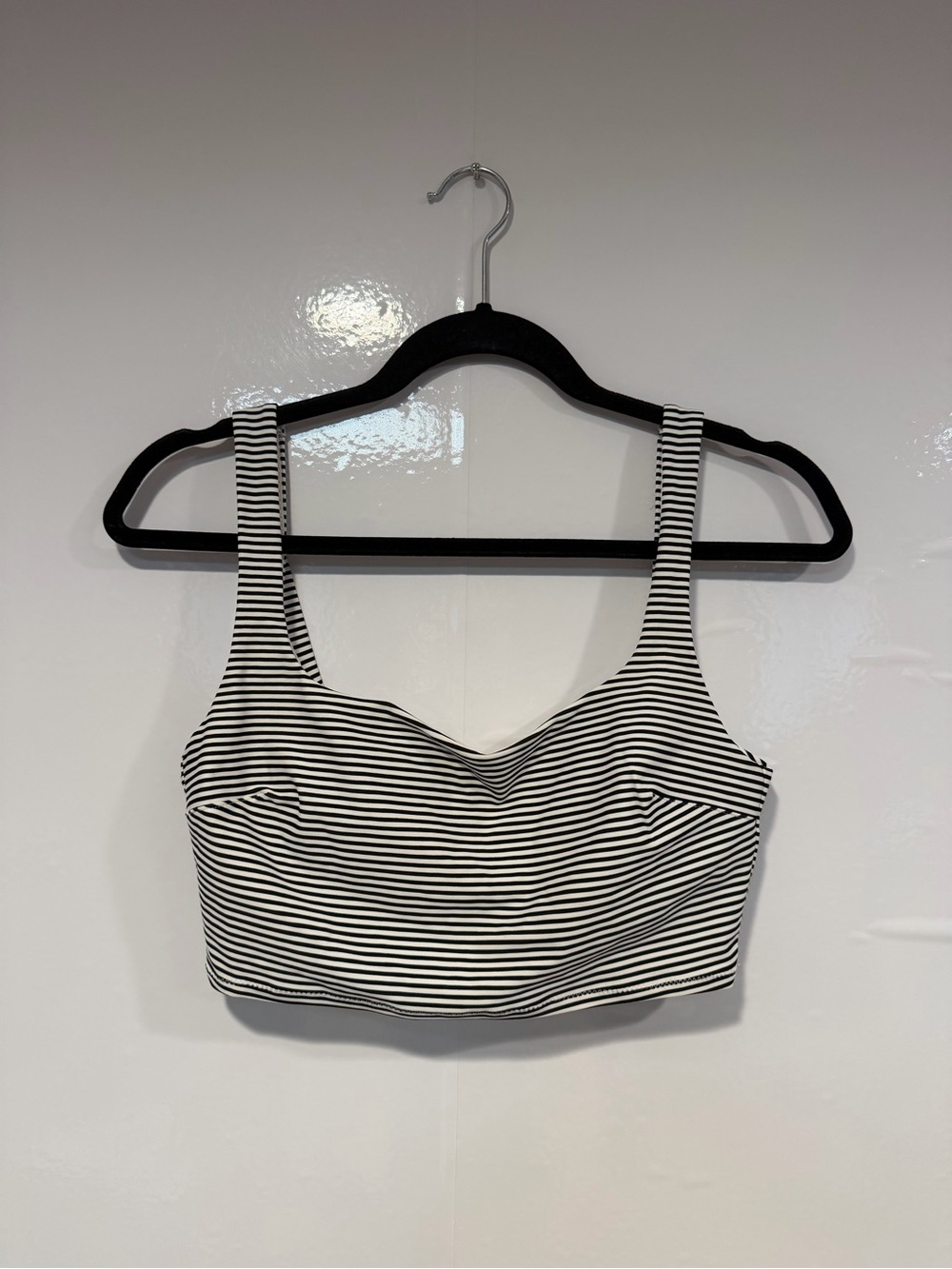 Striped Black and White Aerie scoop neck swim Top